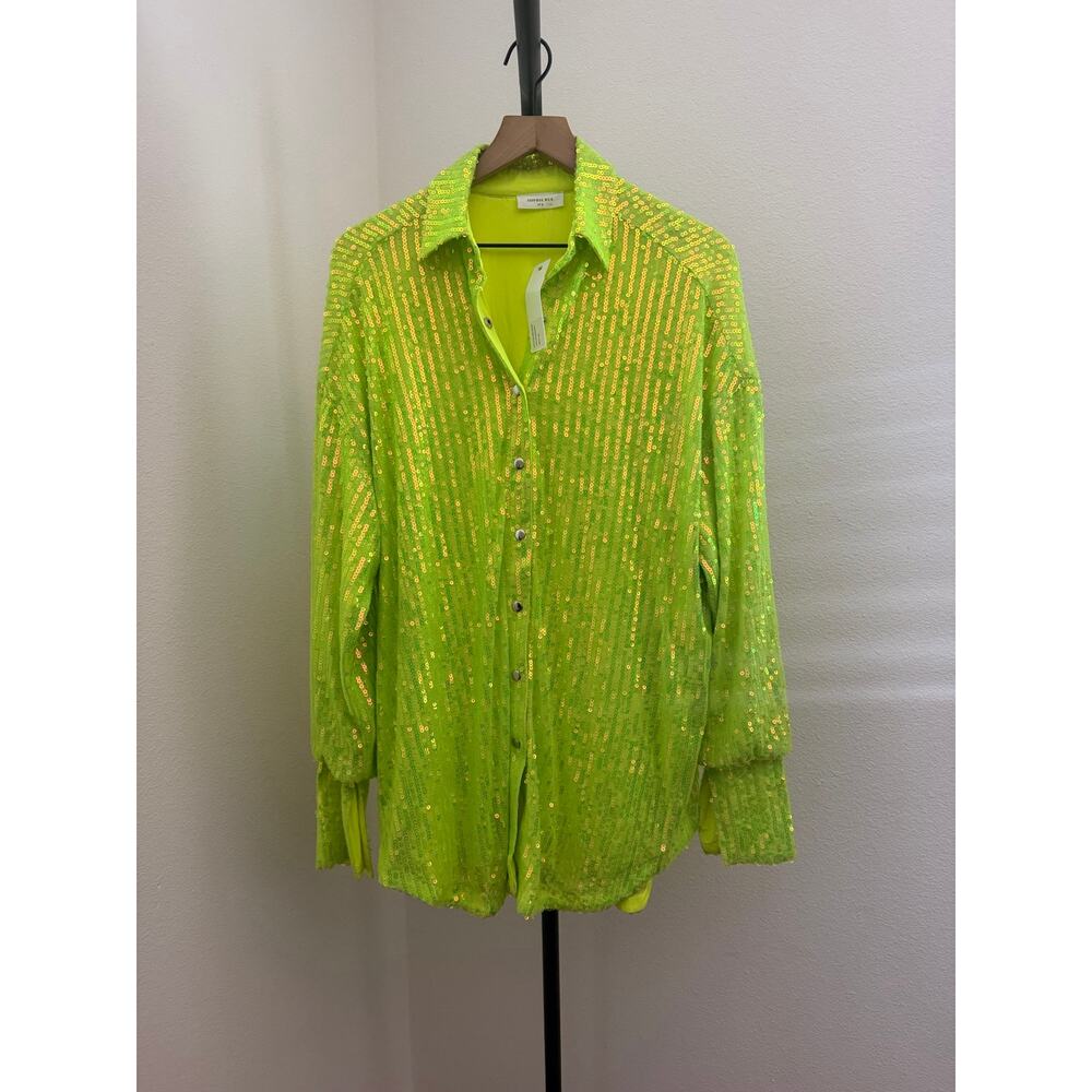 New Sophie Rue lime green sequin long sleeve shirt sz small S - Picture 2 of 5